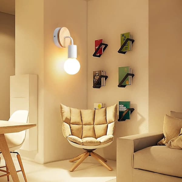 Modern E27 Edison Vägglampa Samtida Metall Loft Led Trä Sconce Typ Sconceswarm Gul
