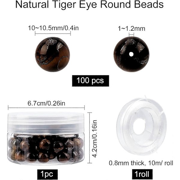 100 st Naturstenspärlor Runda Halvädelstenar Lösa Pärlor 10mm Äkta Stenar Hål 1mm med Elastiskt Kristalltråd