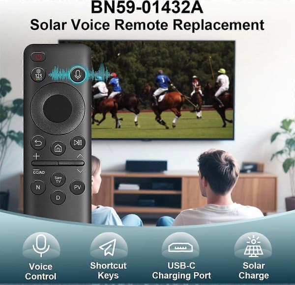 2025 Nyaste Samsung Solar röstfjärrkontroll BN59-01432A, uppladdningsbar, stöder röstko