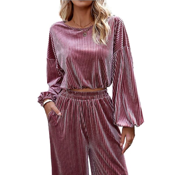 Kvinnors sammet 2-delade outfits, Sweatsuits Set Lounge Set Pink XL