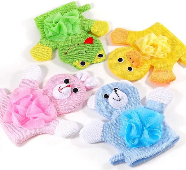 Barnbadsvamp, Giftfri, Hudvänlig Mjuk Terryduk Baddocka, Badhandskar, Terryduk Badhandskar 3-pack, (Cartoon
