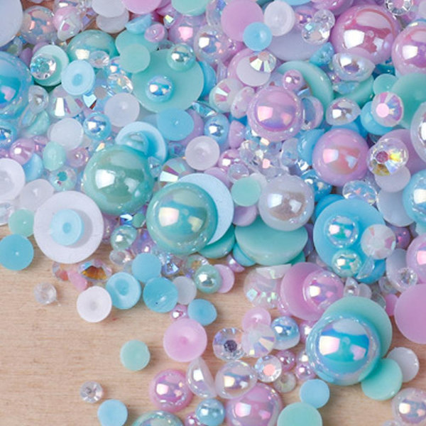 Halvpärlor för hantverk Flatback pärlor pärlor set för DIY nagel ansiktskonst hantverksdekoration, blandade storlekar 3-10mm Style 2