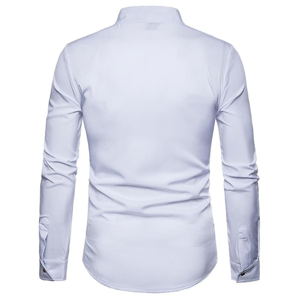 Langermet, brodert slim fit skjorte med knapper for menn, for fritid og fest White XL