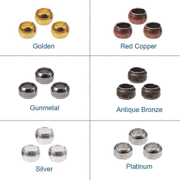 3000 st 6 Färger 2mm Mässingrör Krympsmycken Snörändar Diameter 2mm för Smyckestillverkning 6 Färger