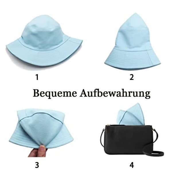 Fiskehatte til damer, solhat, strandhat, fiskerhat, sommerhat, udendørshat, foldbar og vendbar hellblau