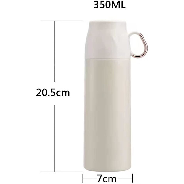 Dubbelväggig vakuumkopp termos, 350 ml rostfritt stål isolerad vattenflaska, termos (vit