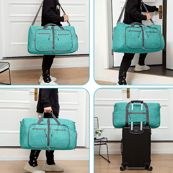 Reise-Dufflebag for menn, 65l sammenleggbar reise-duffelbag med sko-rom nattpose for menn kvinner vanntett og rivebestandig Mint Green