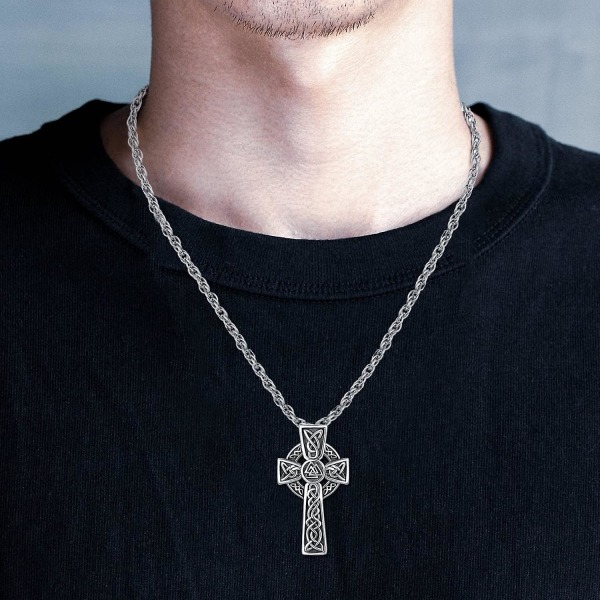 Keltisk knut halsband irländsk 925 sterling silver religiöst kors skyddande