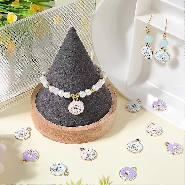 1Ask 54 st 3 Stilar Emalj Donut Berlocker Bulk Mini Mat Berlocker Söta Legering Doughnut Rosa Hoop Söt Dessert Charm
