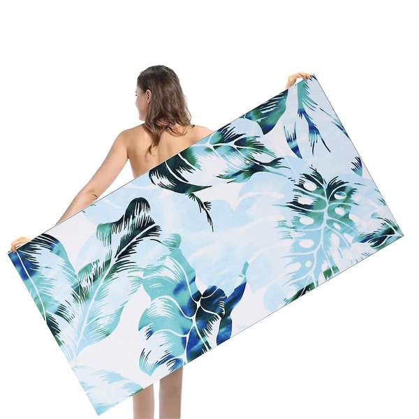Strandhandduk överdimensionerad 75*150 cm Sandfria handdukar, Camping Sport Strandtillbehör, blå slipsfärg Leaves