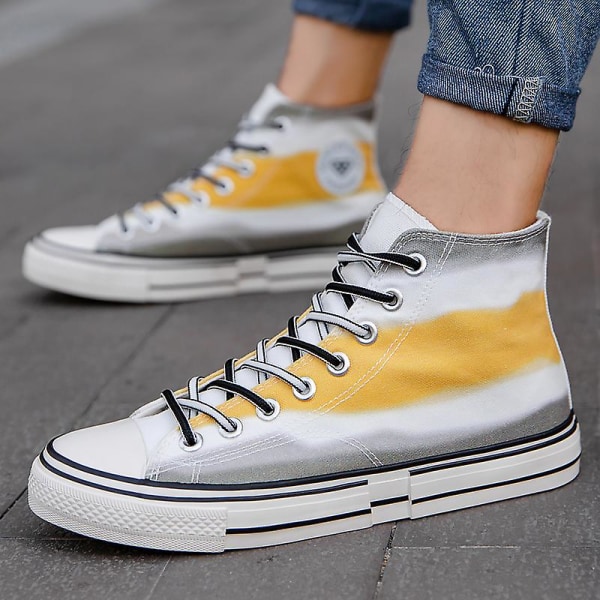 Herr Canvas Skor Mode Sneakers Låg Topp Tennis Skor Snörning Casual Skor 3D8768-1 Yellow EU 40