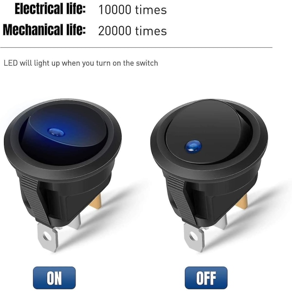 10 st Ljusbrytare 12v LED-vippströmbrytare 12v 3-lägesspärrspst-omkopplare Rund knapp för bilbåtshushållsapparater, med 5 färger