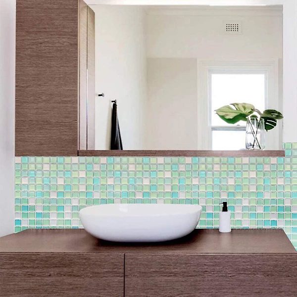 3D Itsekiinnittyvä Vedenpitävä Mosaiikki Seinätarra Itsekiinnittyvä Kylpyhuoneen Seinälaatta Sininen, 4 Arkkia