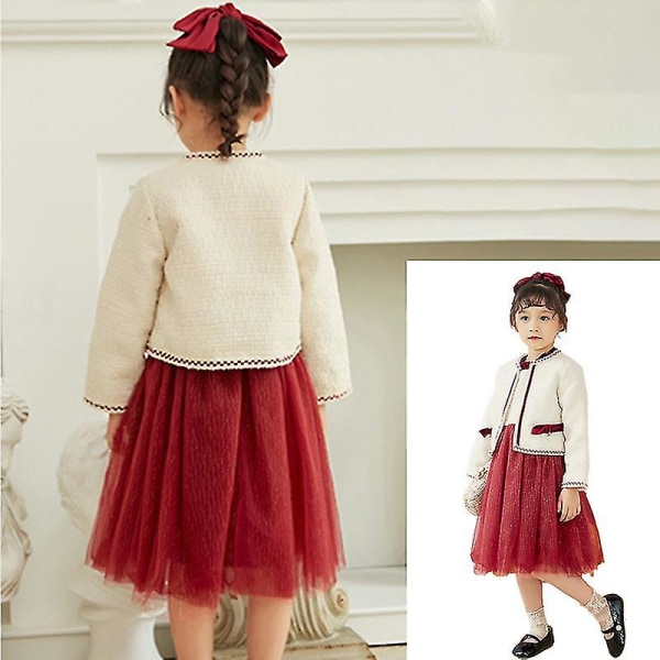 Kid Girl's Dress Suit 2-delad Elegant High Waist Gaze Dress Långärmad Kappa För 110 Wine Red