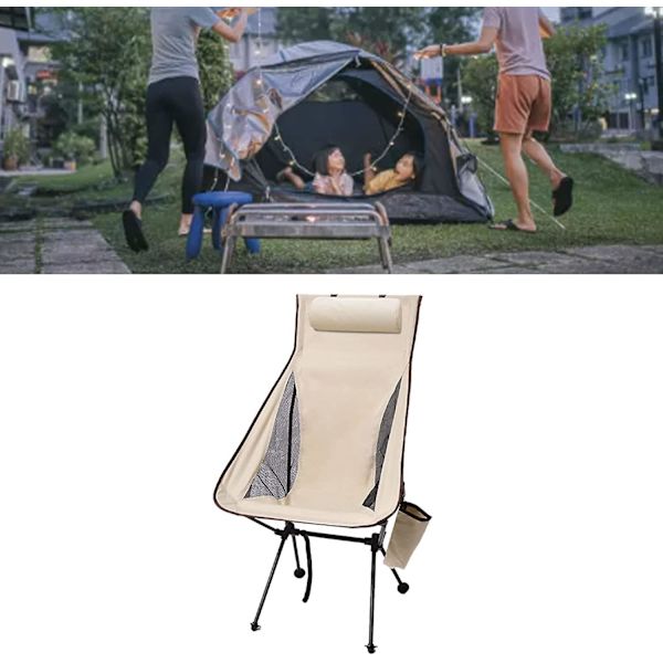 Foldbar Campingstol Ultralet Bærbar Åndbar Aluminiumlegeringsramme Stol Til Fiskeri, Camping, Picnic, Fiskeri Og Andre Udendørs Aktiviteter beige