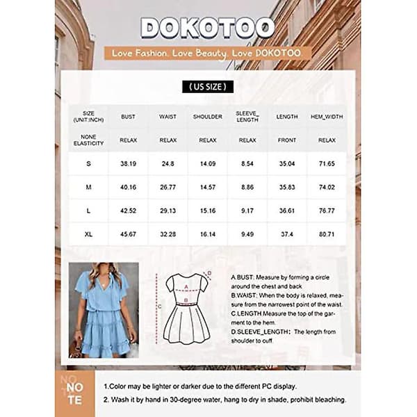 Dame V-hals Kjole med Volanger i Chiffon Blue M