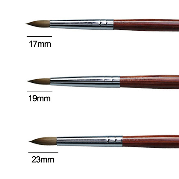 3-delad nagelborste set, Kolinsky akryl nagelborstar för akrylapplikation, nagelförlängning för salong DIY 8*10*14
