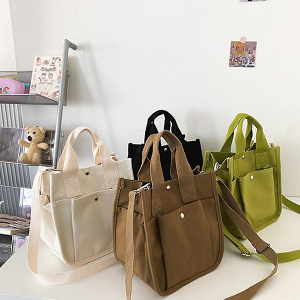 Ensfarget enkel damehåndveske vertikal firkantet crossbody-veske i canvas for skole og shopping White