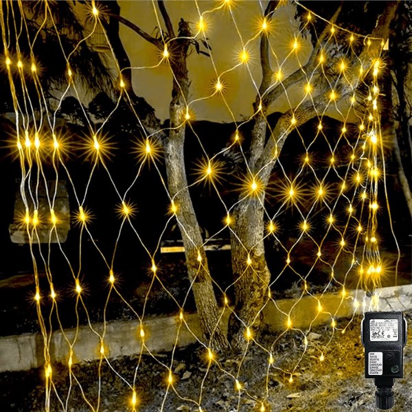 3m X2m 200 Led Have Net Lys, Netdrevet Vandtæt Med 8 Tilstande & Timer Netgardin Lys Varm Hvid