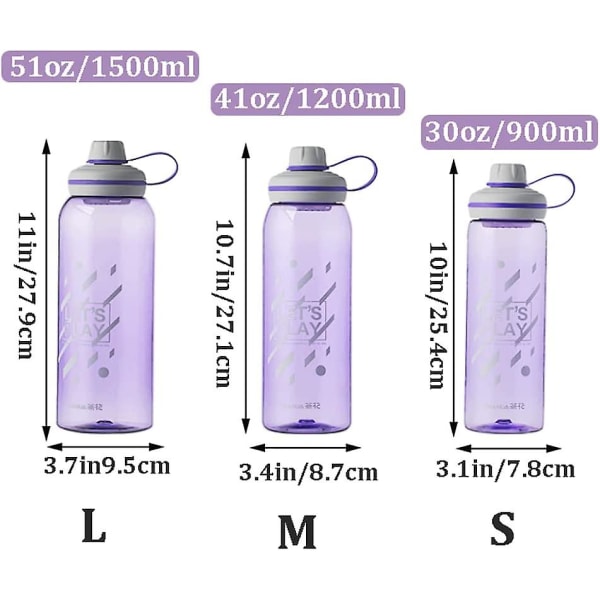 Reise Vannflasker 1,5L/1000ml med tutlokk Halv Gallon Vannflaske Sports Vannflaske Stor Vannflaske