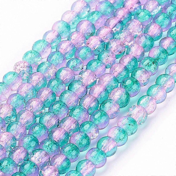 1 Sträng Krackelerade Glaspärlor Runda Mörk Cyan 4mm Hål: 1,1~1,3mm 31,4 tum