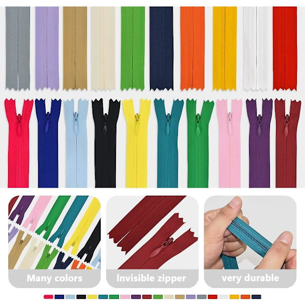 40 stk. 56 cm Nylon Usynlige Glidelåser, Sy Glidelåser i Bulk i 20 Farger For Skreddersøm, Håndverk, Kjoler, Skjørt, Bukser Og DIY Håndverksprosjekter