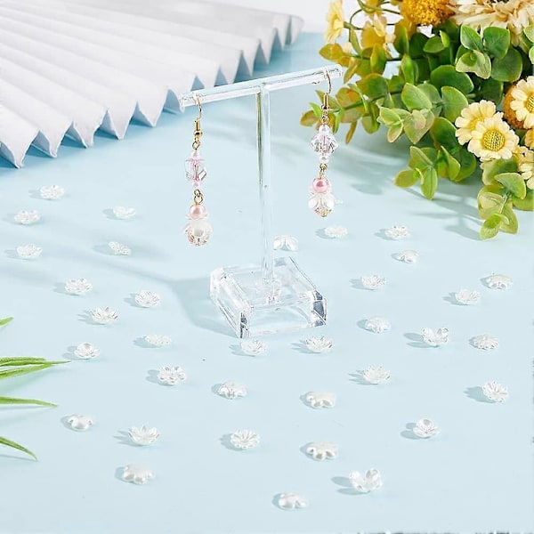 600 stk. 6 Stiler Blomsterperlehetter Kremhvite Avstandsperler Hetter Plast Imitasjon Perle Endeperlehetter Multi-Kronblad Blomster Avstandsperler for DIY Smykker