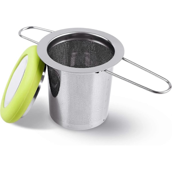 Fenshine Teinfuserare Rostfritt Stål Tesil Hopfällbart Handtag Tefilter Extra Finmaskig Sil Bryggkorg med Lock för Lösviktste (Grön)