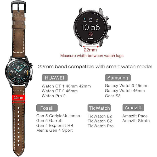 Kompatibel med Samsung Gear S3 Frontier-rem, Samsung Galaxy Watch-rem 46 mm läderrem Samsung Gear S3 Classic Watch Sport Band-remersättning