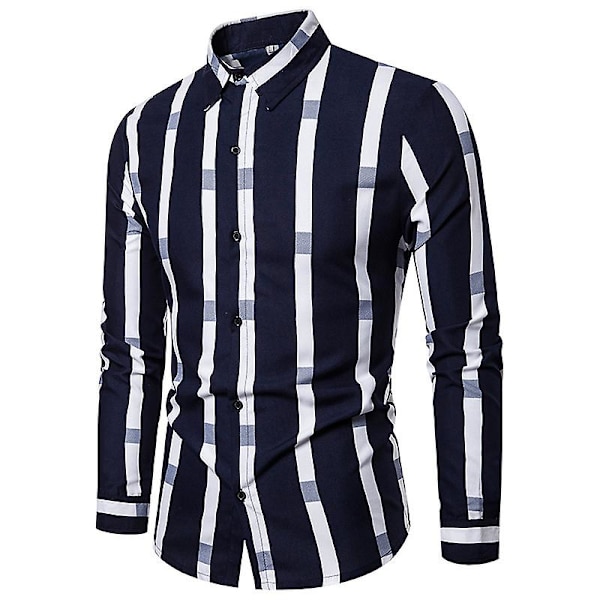 Herr Casual Långärmad Skjorta Knapp Ned Randig Lös Skjorta Red 4XL