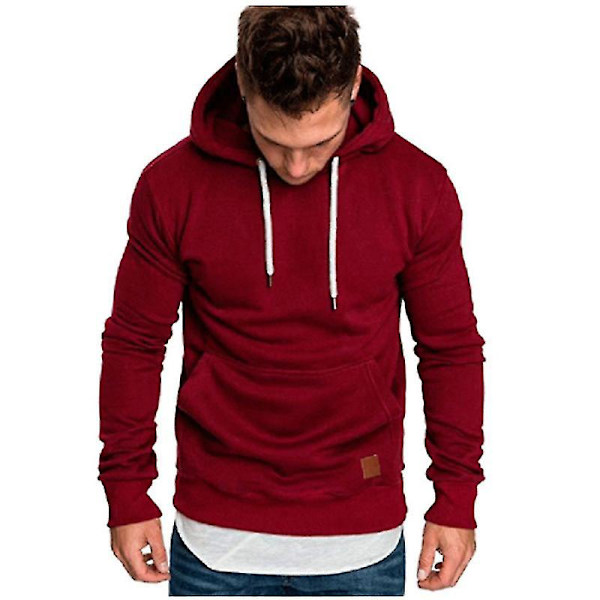 Herrar Hoodies Pullover Sweatshirt Casual Jumpers Långärmad Toppar Solid Color Design XL Wine Red