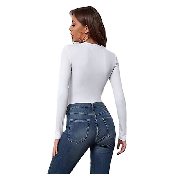 Langærmet stretch-bodysuit jumpsuit til kvinder, jumpsuit med rund hals til kvinder White XL