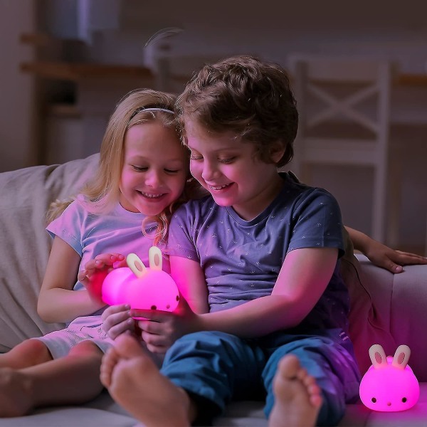 Rabbit Night Light Barnlampa, 7 färgskiftande baby , USB laddningsbar