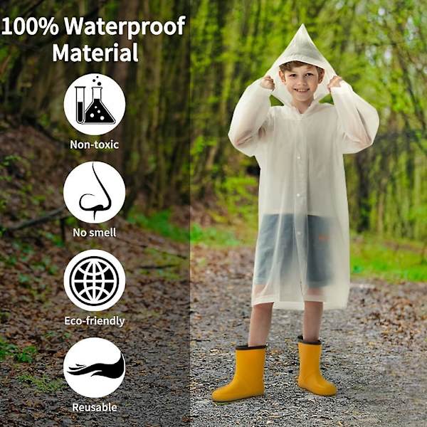 2-pack regnrockar för barn, återanvändbara regnponchos med huva och ärmar, vattentät regnrock