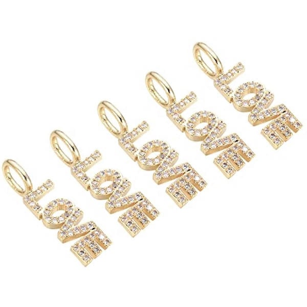 1 Ask 5 Stk Guld Kärlek Berlocker Zirkonia Mikro Pave Kubisk Ord Hängande Smycken Mässing CZ Stenar Ord Berlocker Pärlor för Smyckestillverkning Berlocker DIY Alla Hjärtans Dag Gåva