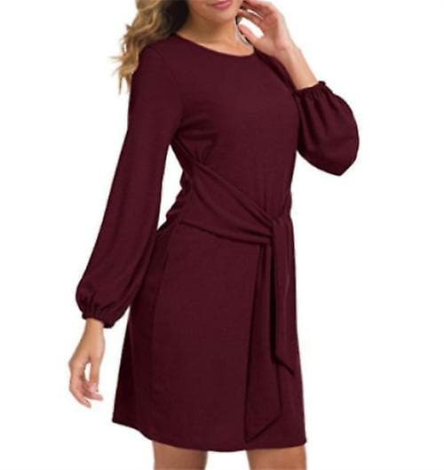 Bomullsmateriale Dame Genser Kjole Elegant Genser Rund Krage Vinterkjole Red M