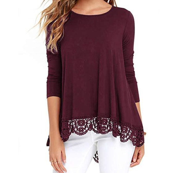 Höst Casual Kläder För Kvinnor Enfärgad Bubble Sleeve Top För Höst Vår Casual Wear 2XL Wine Red