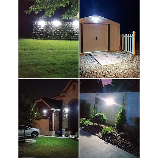 4-pack 100 LED-bredstrålkastare med vidvinkel och rörelsesensor för staket, däck, uteplats, ytterdörr, gård, garage