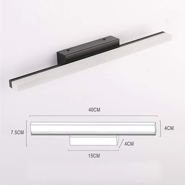 LED-badrumsbelysning 40 cm kall vit 9w 6000k svart inredning 800lm ej dimbar [energiklass F]