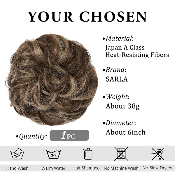 1 stk. Hårdel med elastisk bånd, stor knute-hårdel blondt krøllete hår scrunchie med håroppsats hårforlengelse rotete knute-hårdeler for kvinner jenter 10H24B