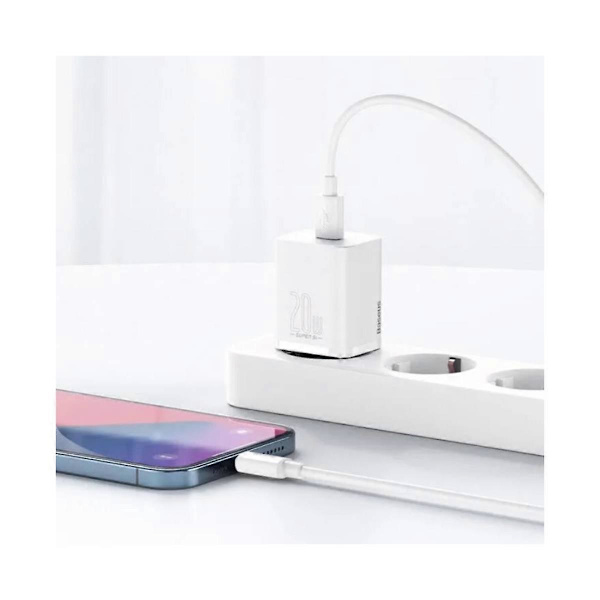 USB-C 20W Sector Oplader med USB-C/Lightning Kabel White