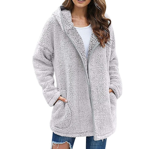 Dame Vinter Casual Jakke Langærmet Hætte Cardigan Til Hverdag Arbejde Shopping M Light Grey