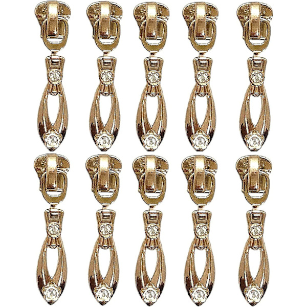 10 st #5 Guld Bling Dragkedja Slider Dragkedja Pullers Ersättning För Nylon Spol Dragkedjor, Dragkedja Sliders Reparationssats För Resväskor Handväskor Väskor Bulk Jacka