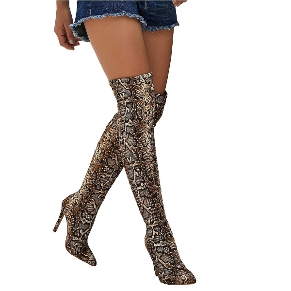 Dam Platform Block Heel Over Knee High Boots Dark brown 36