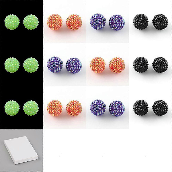 96 st 12 stilar Resin Rhinestone Pärlor med Akryl Runda Pärlor Inuti för Bubblegum Smycken Blandade Färger 14~20x12~18mm Hål: 2~2.5mm