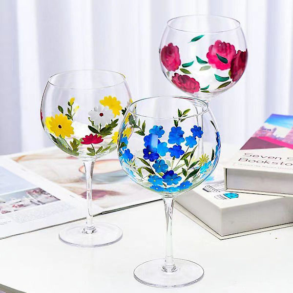 1 st handmålat vinglas i högkvalitativt glas, kristall, högt glas, hushåll, nischglas, vinglas A009