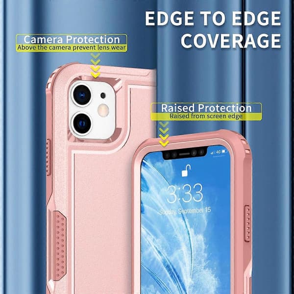 iPhone 12:lle 3-in-1 PC + TPU Iskunkestävä Puhelinkotelo Pink