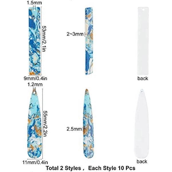 1 Ask 20 st 2 Stilar Cellulosaacetat Berlocker Resin Rektangel Tåre Form Stora Hängsmycken för DIY Smyckestillverkning Berlocker Örhängen Halsband Armband Nyckelring