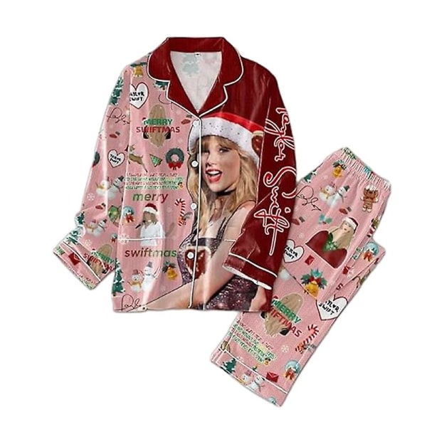 Naisten jouluinen pyjamasetti, Taylor-pyjamat napitettava yöasu style 1 3XL
