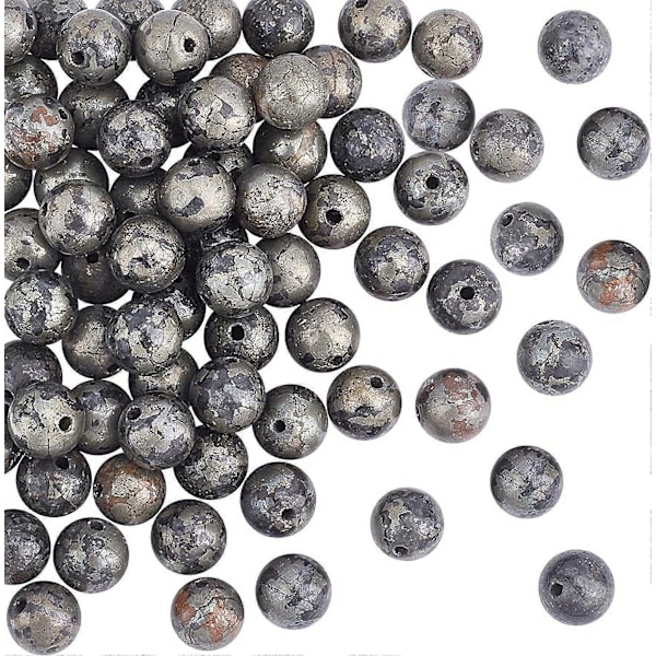 75 stk. 3 strenge naturlige pyritperler runde ædelstens løse perler energisten til halskæder armbånd smykkefremstilling DIY håndværk - 8 mm